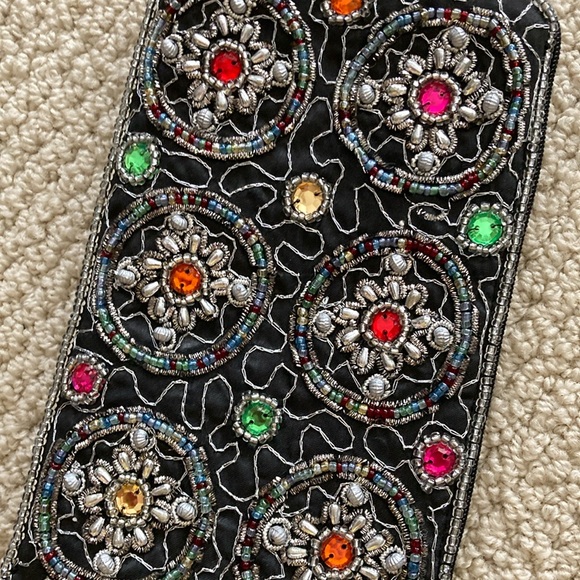 Beaded Bejeweled Embellished Black Clutch Pouch Multicolor Accents Indian EUC - Picture 10 of 12